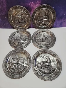 Lot of 6 Rhodes Studios "LEGENDARY STEAM TRAINS" sterling-pewter bas-relief 8.5" - Picture 1 of 19