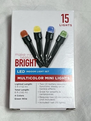 MAKE THE SEASON BRIGHT - 3 Function 5 Ft. - 15 LED Multi Color Mini Light Set - Image 1 of 4