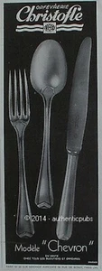 PUBLICITE CHRISTOFLE ORFEVRERIE COUVERT SERVICE MODELE CHEVRON DE 1930 FRENCH AD - Imagen 1 de 1