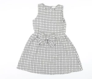 NEXT Girls White Plaid Polyester A-Line Size 12 Years Round Neck Button - Picture 1 of 10