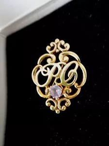 AVON Sammlerstück PC President's Club Award goldfarbene Brosche Pin echter Amethyst - Bild 1 von 9