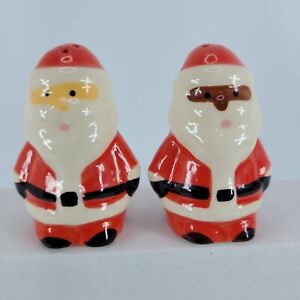 Vtg Santa Claus White & African American Salt Pepper Shakers Set Ceramic 2.5"
