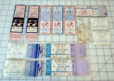 NY Yankees & Baltimore Orioles tickets/stubs spanning seasons 1987 through 2001 Cover