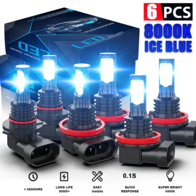 Kit de conversão de faróis de LED 6 combo H11 9005 H11 luzes de neblina de feixe baixo alto 8000K - Imagem 1 de 4