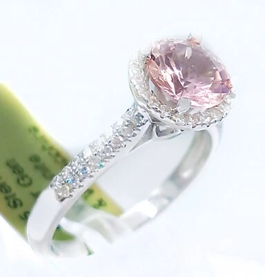 GENUINE 2.18 Cts MORGANITE & WHITE SAPPHIRES RING .925 Sterling Silver - NWT - Image 1 of 4