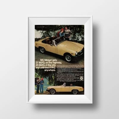 Vintage 1976 MG Midget Ad | Classic British Convertible Poster - Image 1 of 3
