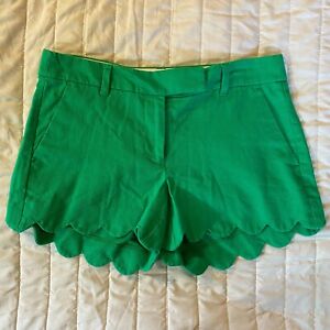 J Crew Shorts Womens 4 Green Linen Blend Scalloped Hem 4 inch Inseam Pockets