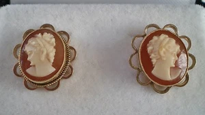 Feines Vintage Paar 9 kt Gold Kamee Ohrstecker um 1960 in Original Box - Bild 1 von 3