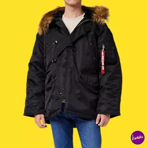 ALPHA INDUSTRIES Men's N3B Winter Jacket Parka, Hooded, Black, Medium - Picture 1 of 15