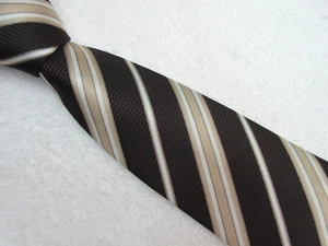 BROWN GOLD STRIPED 3.75 INCH polyester NECKTIE TIE F&F - Imagen 1 de 5