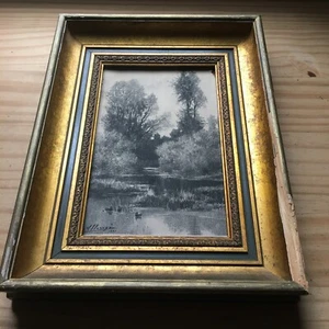 Auguste Allonge 1800er antiker Landschaftsdruck "Enten in einem Tieflandbach" gerahmt - Bild 1 von 6