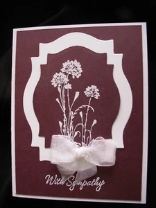 Handmade Burgundy Sympathy Card Using Stampin Up Rhinestones Spellbinders - Picture 1 of 4