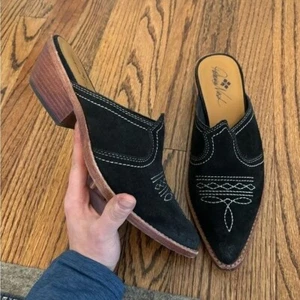 Patricia Nash | Battista Mules Black Leather Western Point Toe Sz 8.5 - Picture 1 of 8