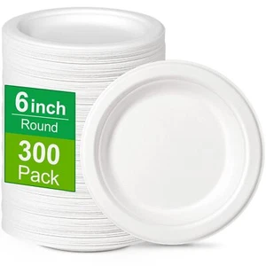 300 Pack Small Compostable Paper Plates 6 inch Made from Sugarcane Fibers Rec... - Picture 1 of 6