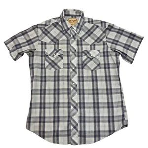Wrangler Western Shirt Pearl Snap Check Mens L Short Sleeve Cowboy - Picture 1 of 9
