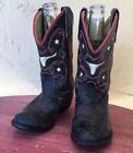 Justin Boots Vintage Kids Longhorn Cutout Texas 9 1/2 D Black Leather