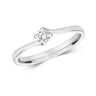 Real Diamond Twist Solitaire Ring 9ct White Gold Engagement 0.15ctw Size J - Q - Image 1 of 4