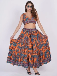 Women's Floral Printed Crop length Top & Long Flared Skirt Set Assorted Lot - Imagen 1 de 9