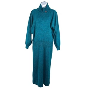 Vintage 90’s Plain Jane Large Blue Sweater Dress Collared Long Sleeve Drop Waist - Picture 1 of 9