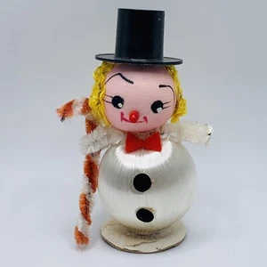 Vintage 50er Jahre Putz Schneemann Weihnachtsschmuck Japan gesponnene Seide & Chenille - Bild 1 von 9