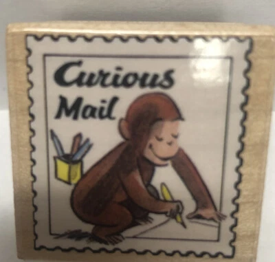 Rubber Stamp Curious  George Mail Vintage All Night Media 1998 1.5” Square GUC - Image 1 of 3