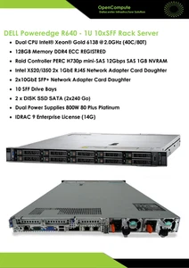 Server Dell PowerEdge R640 2xCPU Xeon Gold 6138/RAM 128Go/2xDisks 300GB/ 10xSFF - Picture 1 of 4