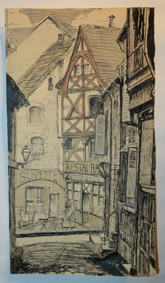 FRENCH SCHOOL XX DRAWING INK HOUSE HALF-TIMBAGE MILLS ALLIER AUVERGNE 1919 - Image 1 of 4