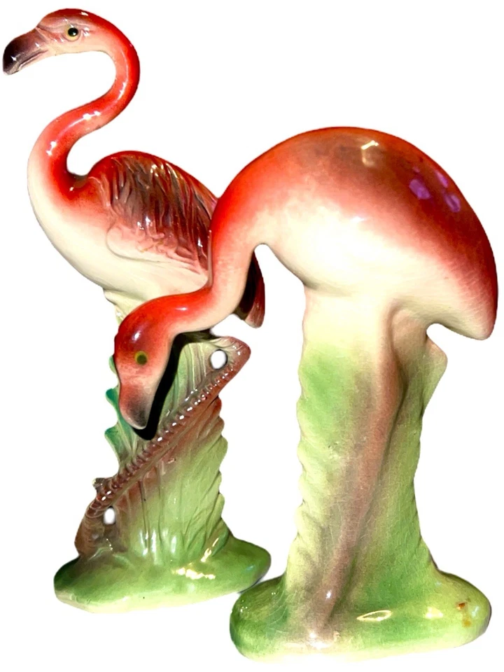 Par de estatuillas de flamenco rosa de colección MCM conjunto cerámica sin marca tropical Art Deco Foto 1 de 4