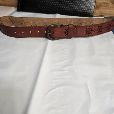 AEO Brown Punched Leather Boho Casual Belt Women's Size S/P Small American Eagle - Image 1 of 4
