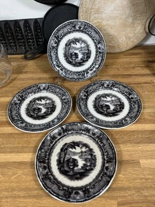 4 Mulberry Black Transfer Ware Plate Washington Vase Wedgwood Pearl Stone 8" - Picture 1 of 18
