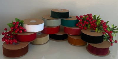 Velvet Ribbon in Assorted Colours 38mm Width, Christmas Crafting Price per Metre - Image 1 of 3