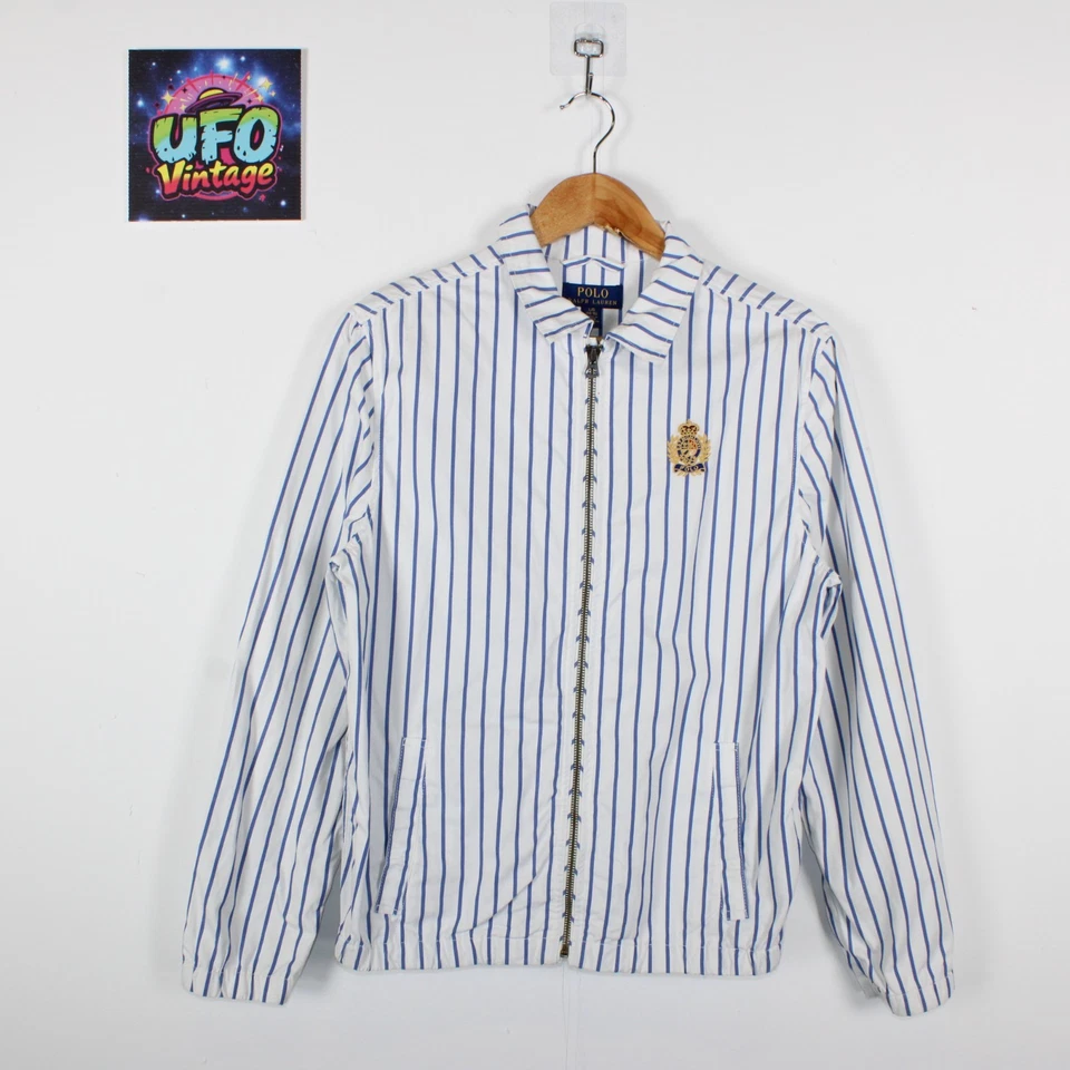 Chaqueta Polo Ralph Lauren Marinero Algodón Rayas Mujer Mediana Blanca Cremallera Completa Foto 1 de 4