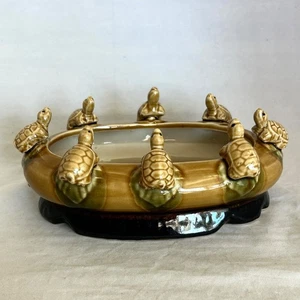 Vintage 9" Fisherman's Fortune Turtle Planter Ceramic Dish Bowl Adorable Pottery - Picture 1 of 9