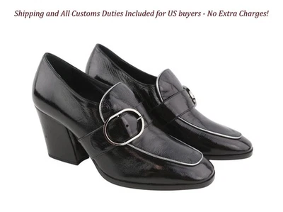 EMPORIO ARMANI Mujer Tacones EU37 Negro Charol Puntera Cuadrada Hebilla Detalle Foto 1 de 4