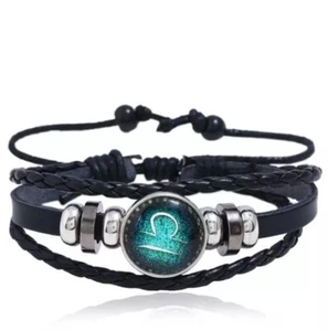 ♎️ Leather Luminous 12 Horoscope Zodiac Birth Sign Wristband Bracelet ♎️ - Picture 1 of 4