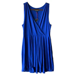 Abito corto hi basso CYNTHIA ROWLEY donna taglia 1X finto avvolgente blu royal nuovo senza etichette - Foto 1 di 14