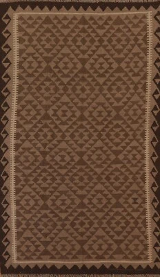 Southwestern Geometric Kilim Brown Area Rug 5x8 Wool Flat-Woven Carpet - Image 1 of 4