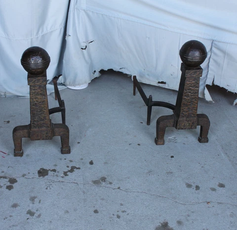 Antique Mission Arts and Crafts Style Large Pair of Metal Andirons Cover