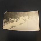 Vtg Black & White Photo Long Line Of Model T Cars Stuck On Snowy Mountain Road