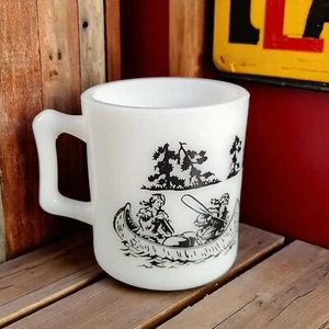 Vintage 1950s Hazel Atlas Davy Crockett Milk Glass Child's Cup/Mug Black Letters - Picture 1 of 8