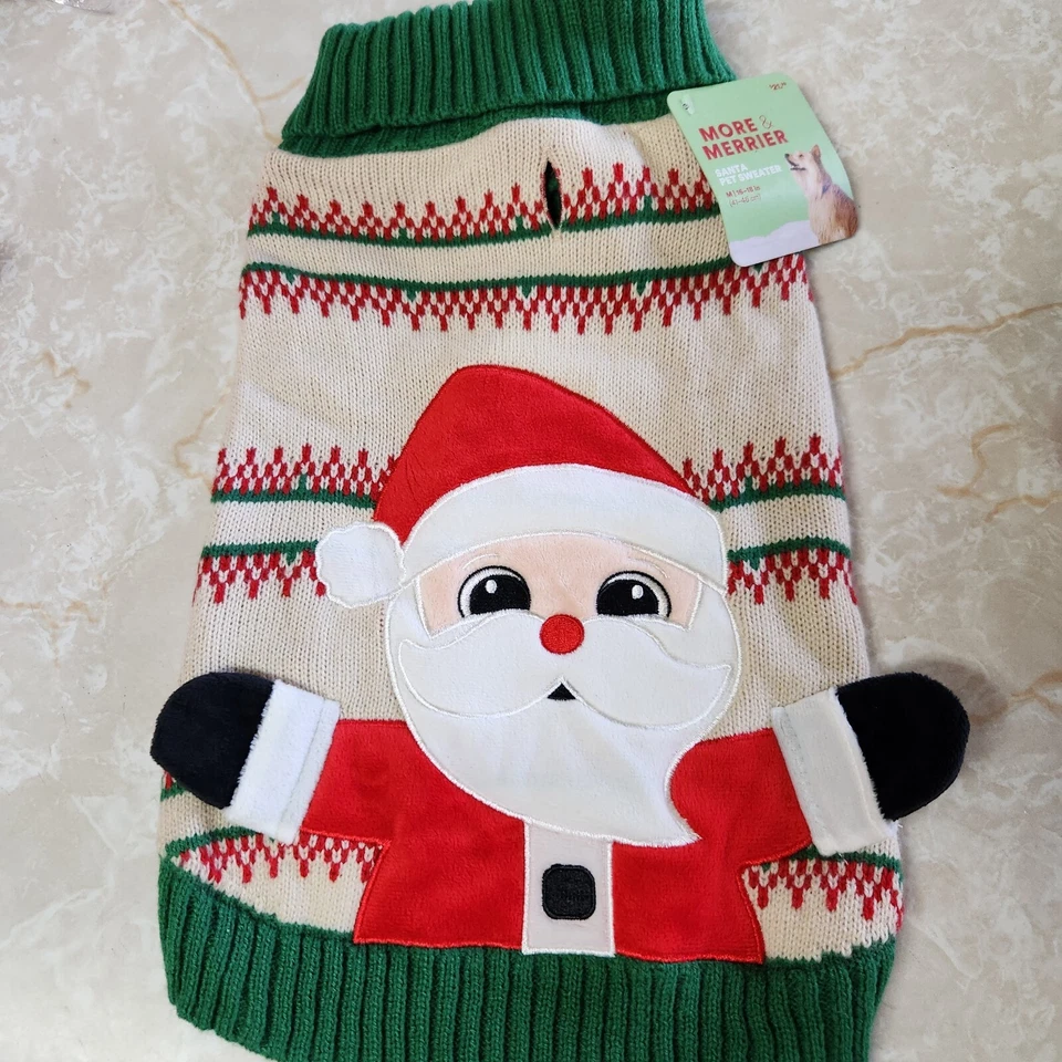 More & Merrier Christmas Santa Pet Sweater Size M (16-18 In) Ugly Holiday New - Image 1 of 4