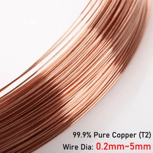 T2 Solid Bright 99.9% Pure Copper Wire Uncoated By Metre Wire Diameter 0.2mm~5mm - Picture 1 of 8