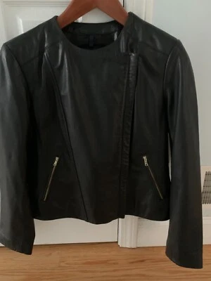 Cole Haan Mujer Negro Suave Piel de Cordero Cuero Chaqueta Talla L Nuevo Sin Etiqueta Foto 1 de 4