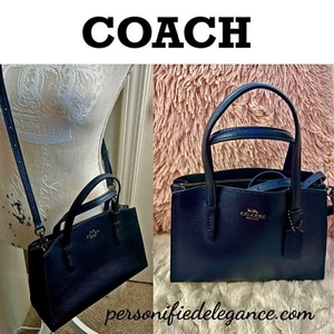 RARE Coach Charlie Medium Metallic Blue Polished Pebble Leather Carryall Bag - Picture 1 of 24
