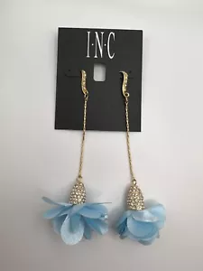 INC International Concepts Baby Blue Fabric-Flower Drop Earrings New - Picture 1 of 2