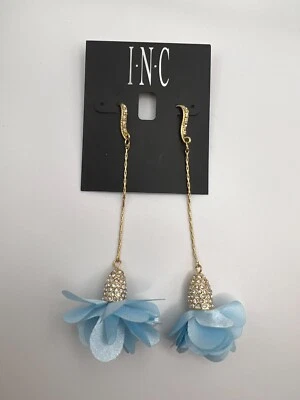 INC International Concepts Baby Blue Fabric-Flower Drop Earrings New - Image 1 of 2