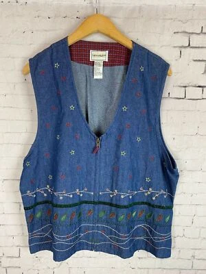 Chaleco Jean Napa Valley Grande Para Mujer Top Cremallera Bordado Estrellas Floral (C42) Foto 1 de 4
