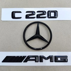 Gloss Black F/Mercedes C220 AMG W204 Saloon C204 Coupe Rear Badges Emblems 07-15 - Imagen 1 de 10