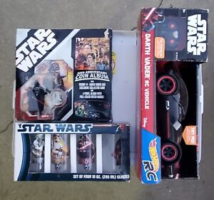 Star Wars Bundle Lot Glass Cups, Disney Darth Vader Hot Wheel RC Car,Coin Album 