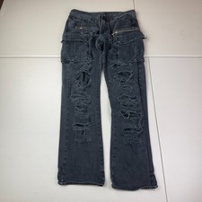 AKOO Mens Denim Cargo Jeans 34x34 Big Oak Fit Distressed Ripped Streetwear